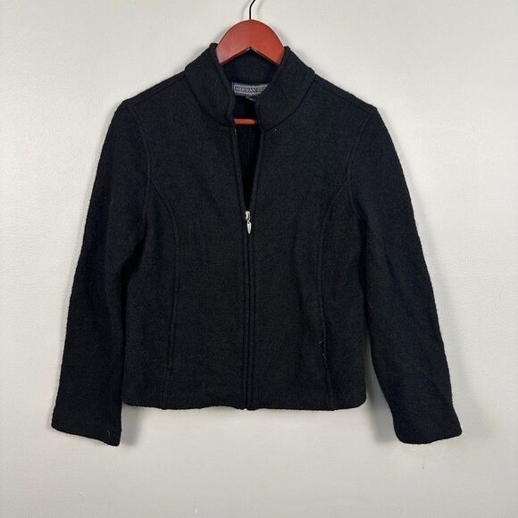 Herman Geist Womens Full Zip Wool Sweater Petite Small Black Thick Warm Winter - Picture 1 of 3